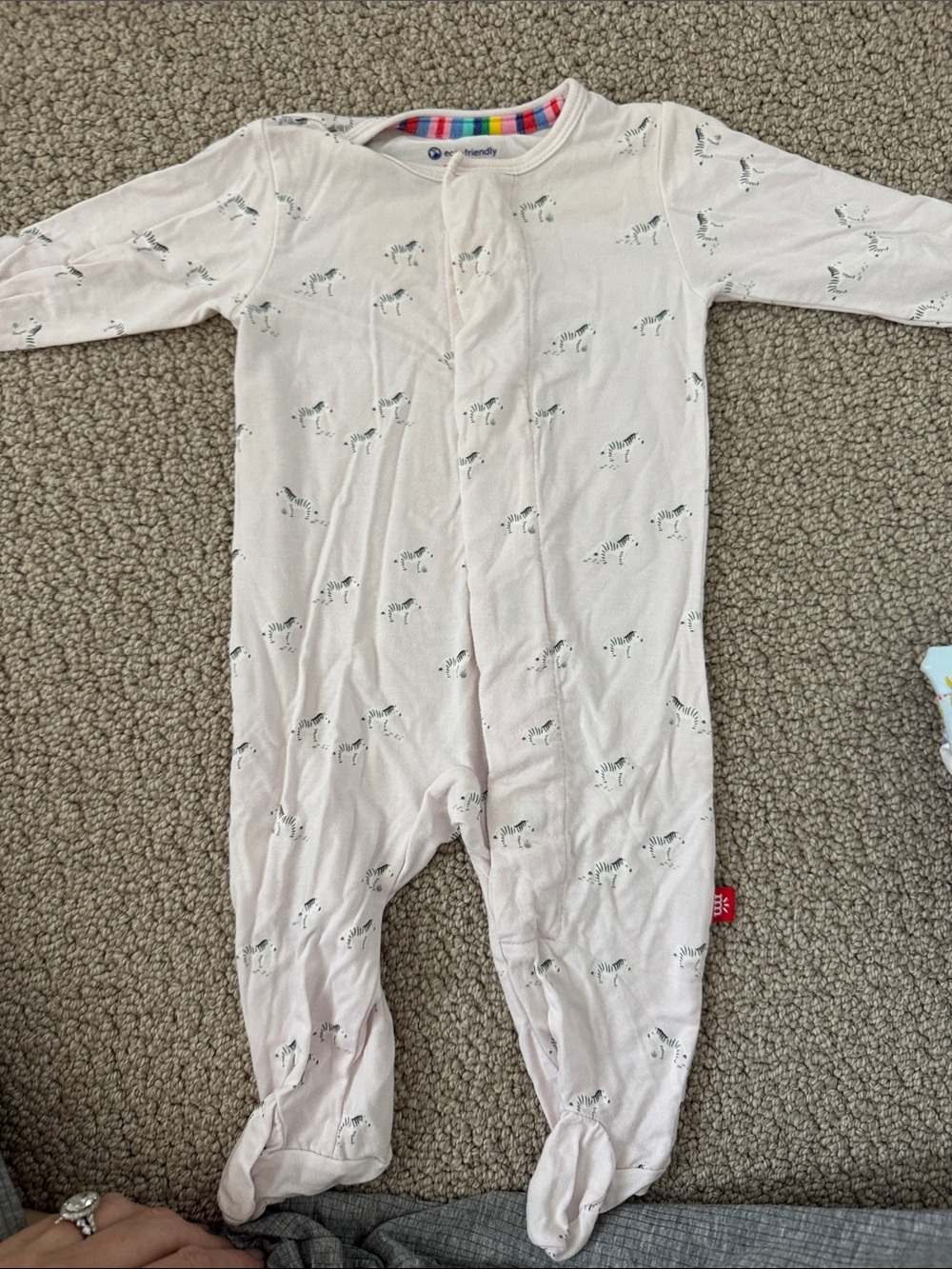 Magnetic Me Neutral Zebra Print One-Piece Footed Pajamas 0-3